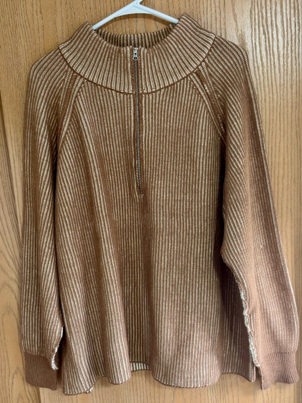 Zenana Ribbed Two-Tone Half-Zip Sweater L/XL (NWOT)